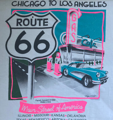 Vintage 1990 Get Your Kicks On Route 66 Main Street Of America T-Shirt 