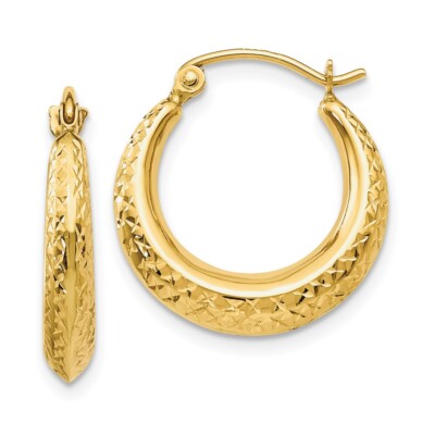19 mm 10 Karat Gelbgold strukturierte hohle Creolen 10TL778