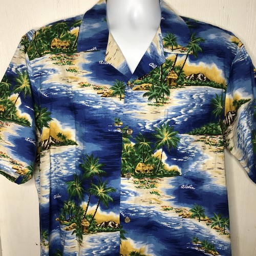 Camicia manica corta con bottoni Hawaii XL blu palme hawaiane USA vacanze Aloha - Foto 3 di 8