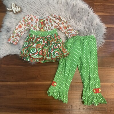 Sage And Lilly Girls 2 Piece Set Christmas Polkadot Ruffle Hem Size 4T Tie Back