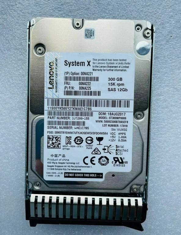 Lenovo IBM 00NA221 00NA222 00NA225 300GB 15K 12G 2.5" SAS G3HS 512e Hard Drive - Image 3 of 3