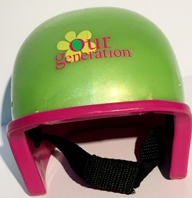 OUR GENERATION DOLL HELMET Fits 18  Doll Strap Green Pink Flower