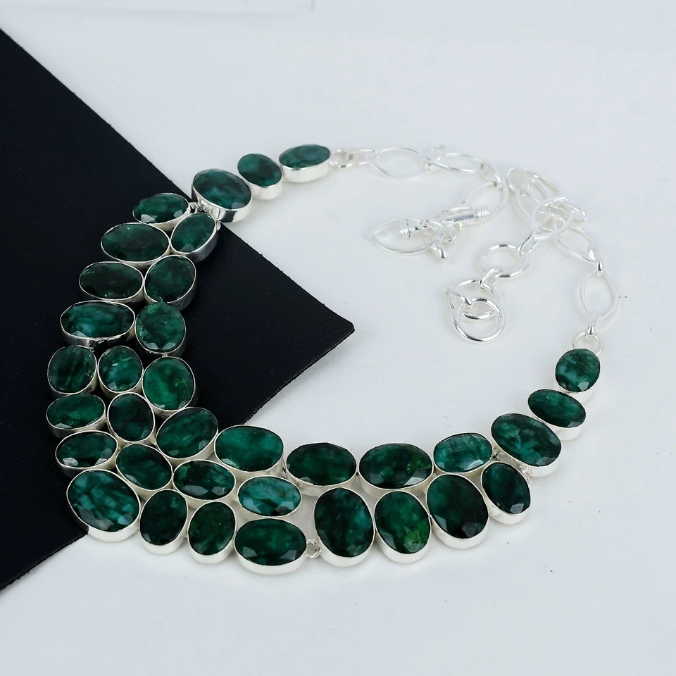 Schöne Smaragd Edelstein Handgemacht 925 Sterlingsilber Halskette für Liebe Gift - Bild 3 von 4