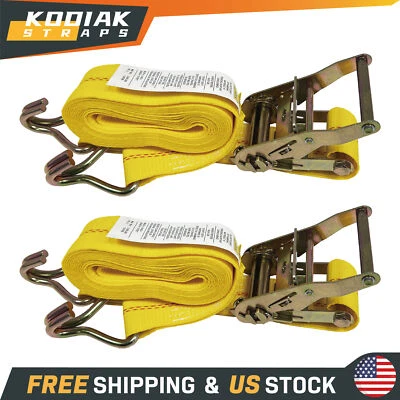 KODIAK STRAPS 2 Pack 2"x 15' Ratchet Tie Down Straps with Double J Hook 5000lbs Heavy Duty