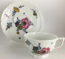 Raynaud Ceralene Anemones Limoges France Cup & Saucer Floral Multi-Color