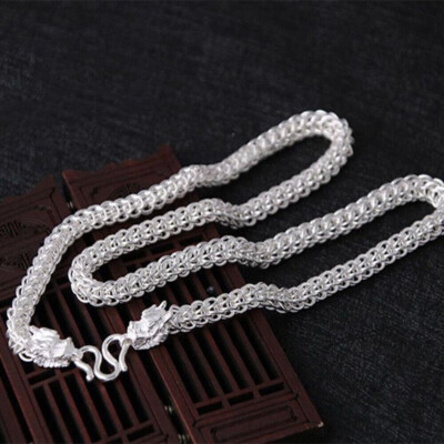 Pure S999 Fine Silver Chain 6mm Dragon Head Thailand Link Necklace