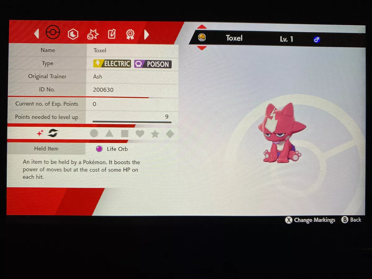 Pokemon Sword And Shield Shiny Toxel (Amped) 6IV Battle Ready Fast