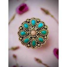Kingman Turquoise  Pink Opal Floral Dots Southwestern Ring Size 7.75
