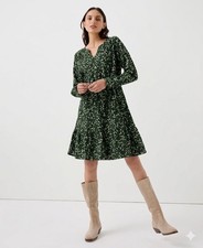 PACT NWOT Green Floral Organic Cotton Tiered Pocket Dress Size XXL