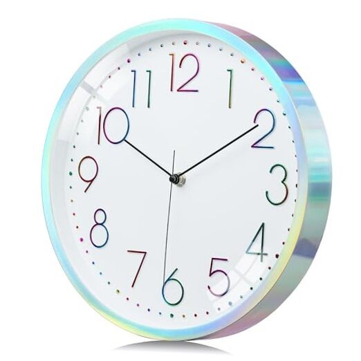  12 Inch Cool Silver Wall Clock for Living Room Decor, Silen