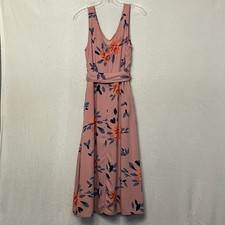 Floral Print Midi Dress Pink Belt Sleeveless Pockets Elegant Romantic Sundress M