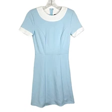Smak Parlour Dress Women Extra Small Blue White Colorblock Fit Flare Retro