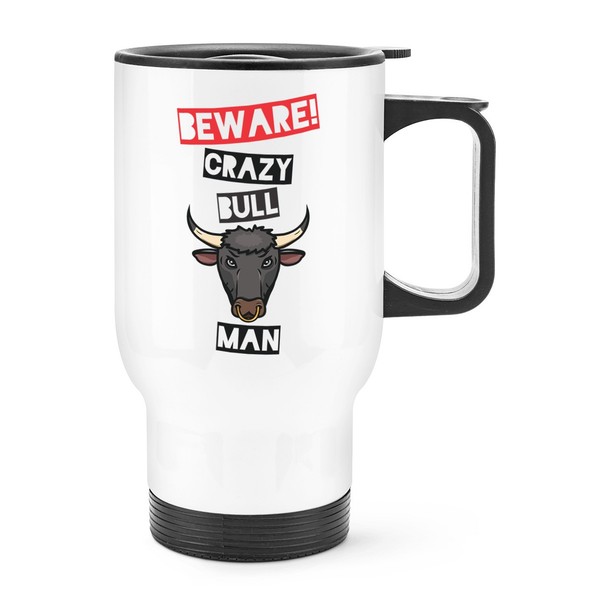 Beware VerrüCkte Bull Mann Reisetasse Tasse Mit Griff - Lustig Tier Thermo-image