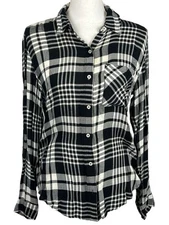 Forever 21 Women's Size Small Black and White Plaid Button Down Top