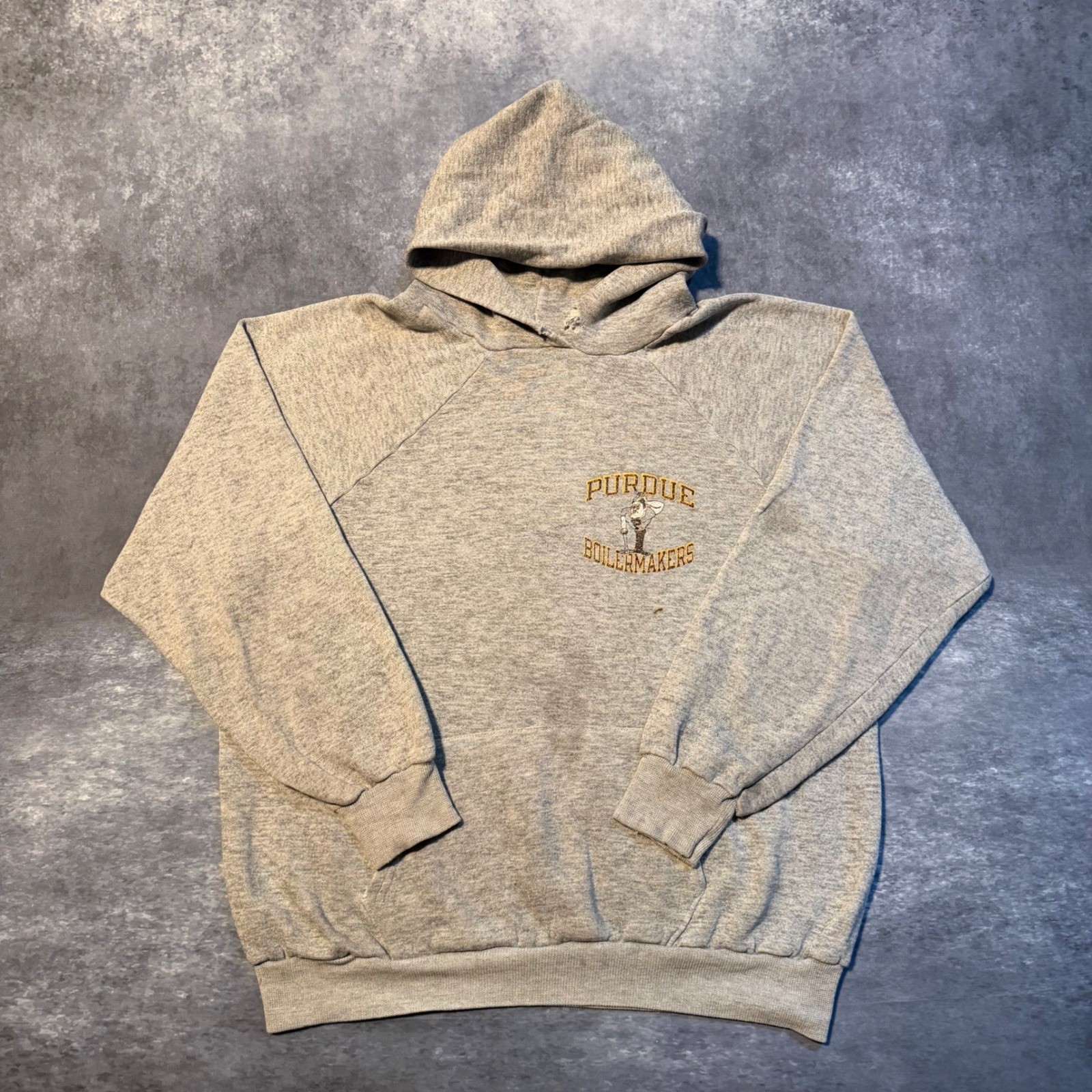 Vintage Champion Purdue Boilermakers Hoodie Sweatshirt Men Large Gray Raglan 80s