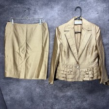 Valentino Roma Gold Silk Blend Ruffle Peplum Skirt Suit Blazer Womens 44 8