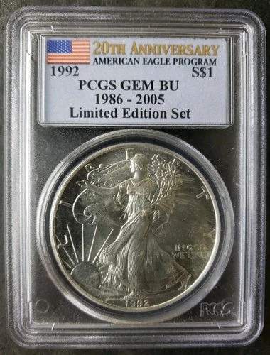 1992 $1 American Silver Eagle Dollar PCGS Gem BU