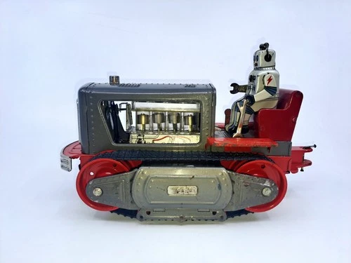 NOMURA TIN ROBOT TRACTOR JAPAN CIRCA 1956 SPACE TOY NO YONEZAWA,HORIKAWA,VIDEO.!