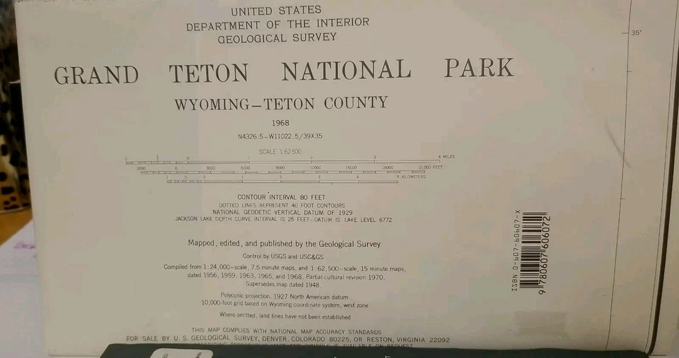 Survey Grand Teton 1968 mapa parque nacional geológico como nuevo usado en excelente estado Foto 4 de 4