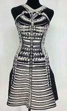 Vestido Herve Leger Sabrina Vendaje XS Blanco y Negro Sweetheart Corpiño Tirantes