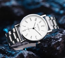 Unisex Edelstahl Analog Armband Uhr mit Weiß oder Schwarz Zifferblatt NEU