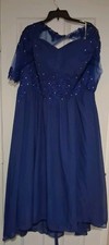Unbranded Womens Formal Gown Size 20 Navy Blue Lace Rhinestones Tie Up Back