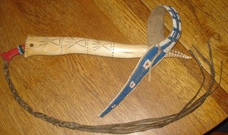 Antique Plains Indian Elk Antler Quirt with Beaded Strap