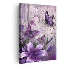 Purple Butterfly Canvas Prints Bathroom Wall Decor Butterflies with Lily Flower