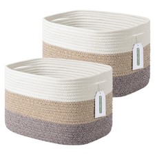 Cotton Rope Storage Basket, 15x10x9 Inches, Woven Basket for Shelves, Clothes...