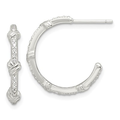 Sterling Silver E-Coating Polished Cubic Zirconia Knot C-Hoop Earrings 2.21gm