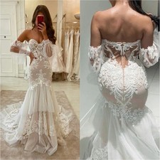 Sweetheart Mermaid Wedding Dresses Boho Appliques Floor Length Lace Bridal Gowns