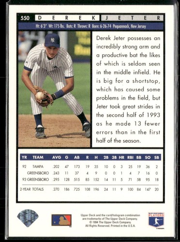 (4) 1994 Upper Deck ELECTRIC DIAMOND #550 Derek Jeter (Total of 4 Cards) - Picture 8 of 8