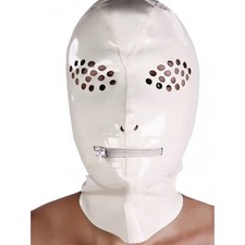 Latex Hood Mask with Perforated Eye Zipped Mouth Full Face Mask for Fetish Party