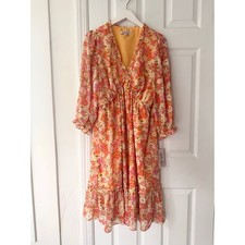 Nanette Lepore NWT Orange Yellow Floral Chiffon Sundress Mango Mojito 16