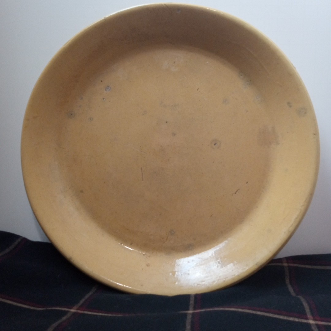 Antique Yellow Ware Pie Plate 10.5” Glazed Yelloware Pottery Earthenware Crazing