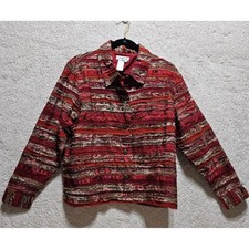 Coldwater Creek PXL Burgundy Textured Embroidered Button Front Jacket