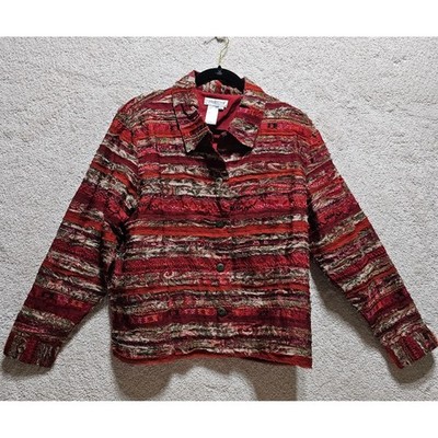 Coldwater Creek PXL Burgundy Textured Embroidered Button Front Jacket