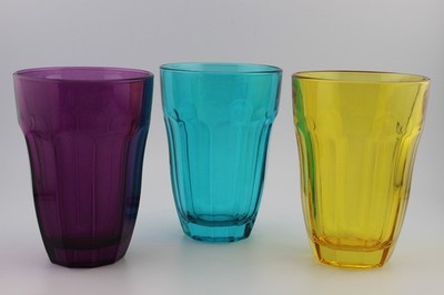 PASABAHCE PALAKS Set/3 Jewel Colored Drinking Juice Glasses 8 oz Glass Cups