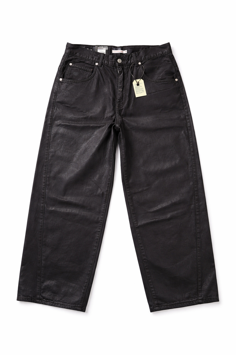 Levi's Super Baggy Barrel Black Coated Jeans Leather Look Wide Leg