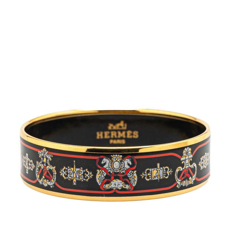 HERMES Enamel GM Bangle in Gold Black Multicolor Plated for Women Pre-Owned
