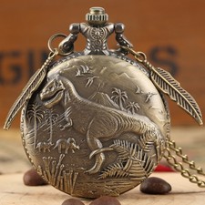 Vintage Style Dinosaur Quartz Analog Pocket Watch for Men Women Christmas Gifts