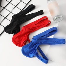 Men's Ice Silk Thong Underwear with Bulge Pouch and Seamless Technology