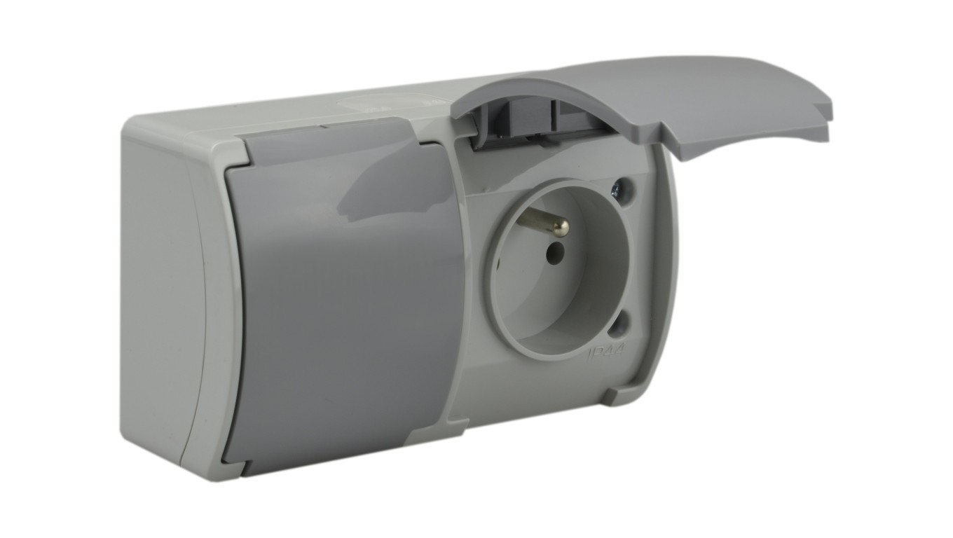 Airtight Socket 2x 2P+Z Surface Mounted IP44 Grey 162-08