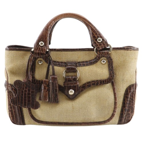 CELINE Boogie bag Handbag triomphe charm Brown straw/Embossed Leather Women