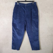 Vintage Lands End Pants Womens 14 Regular Blue Corduroy Pleated Chino Navy