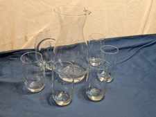 Princess House Heritage Etched 10" Pitcher w/Ice Lip & 6-12 oz Tumblers/Glasses
