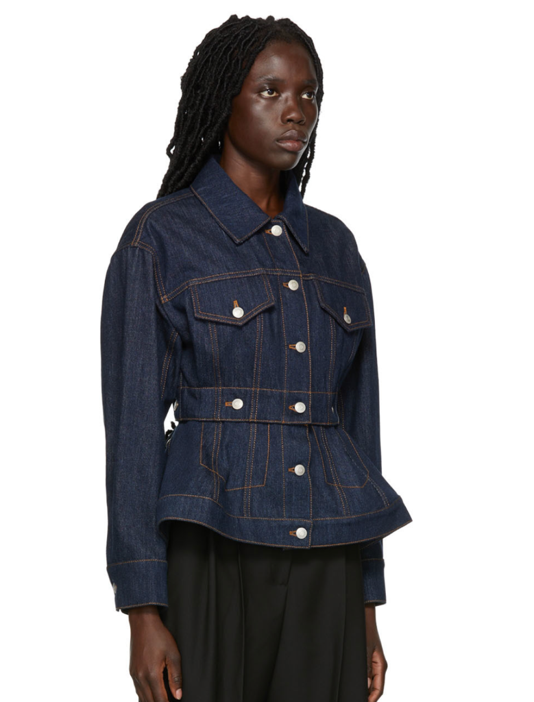 Alexander McQueen Dark Blue Denim Jacket with Flouce Hem Size 42/US 6