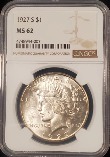 1927S Peace Dollar Graded MS62 by NGC - #4-007