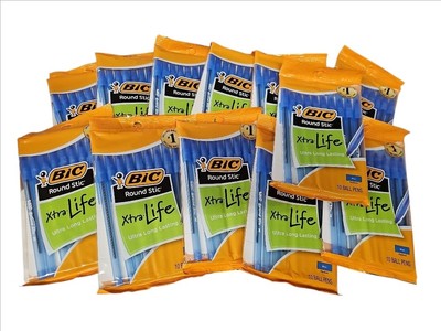 120 BIC Pens Round Stic Xtra Life Ballpoint Medium Point Blue -12/10 Count Packs