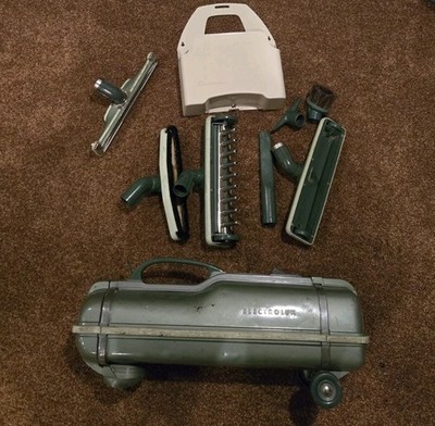 Electrolux Elux O Matic 89 w/ attachments & wall hanger Green Vintage Canister